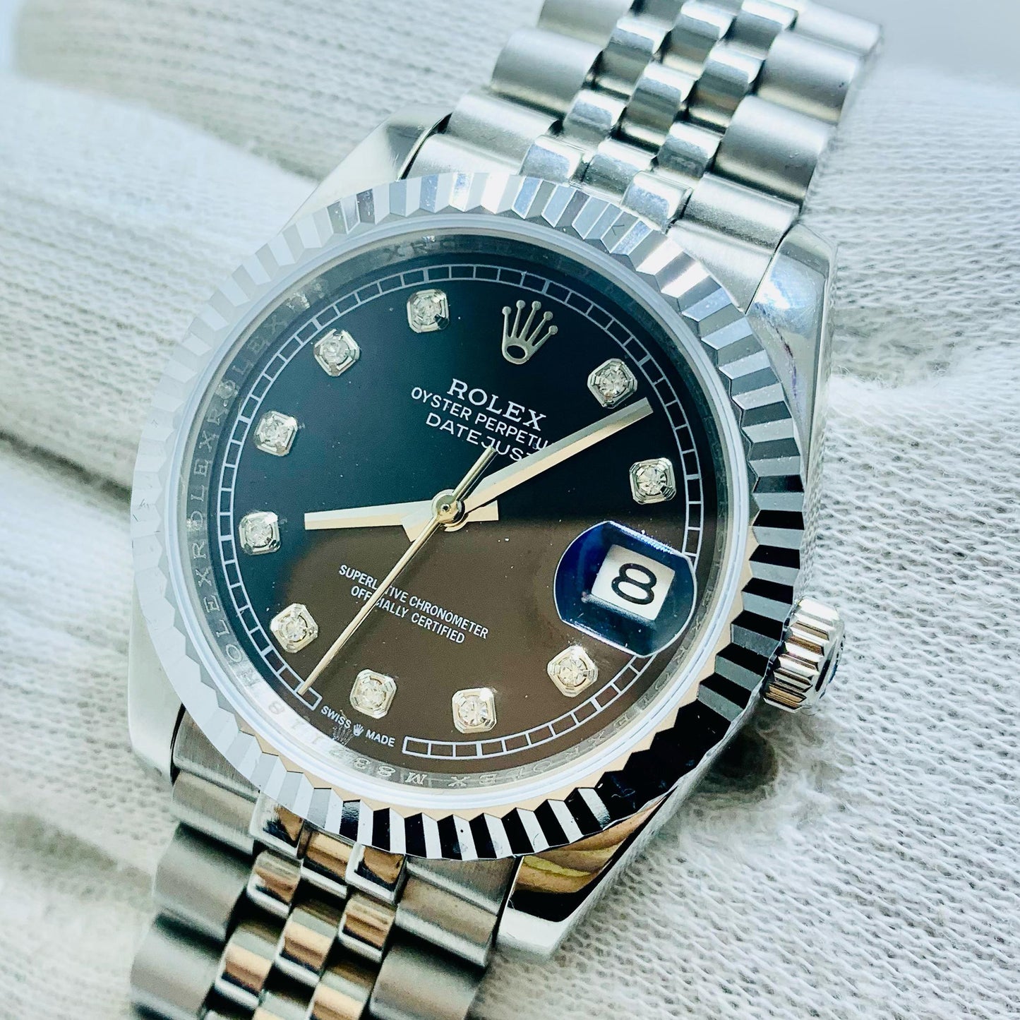 Rolex Men 40mm Date-Just Black Diamond Dial With Jubilee Bracelet