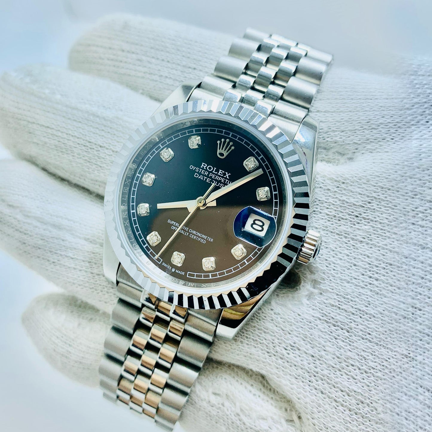 Rolex Men 40mm Date-Just Black Diamond Dial With Jubilee Bracelet