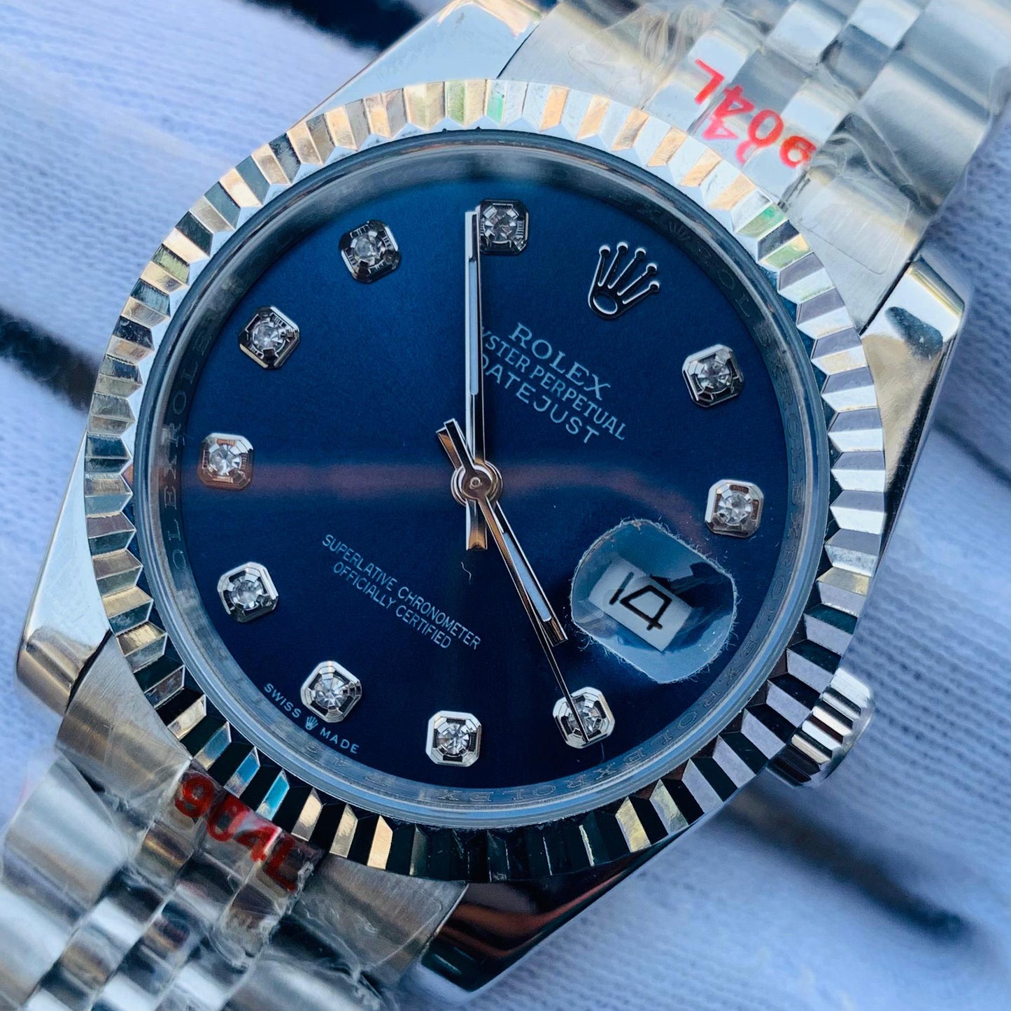 Rolex Men 36mm Date-just blue diamond dial with jubilee Bracelet