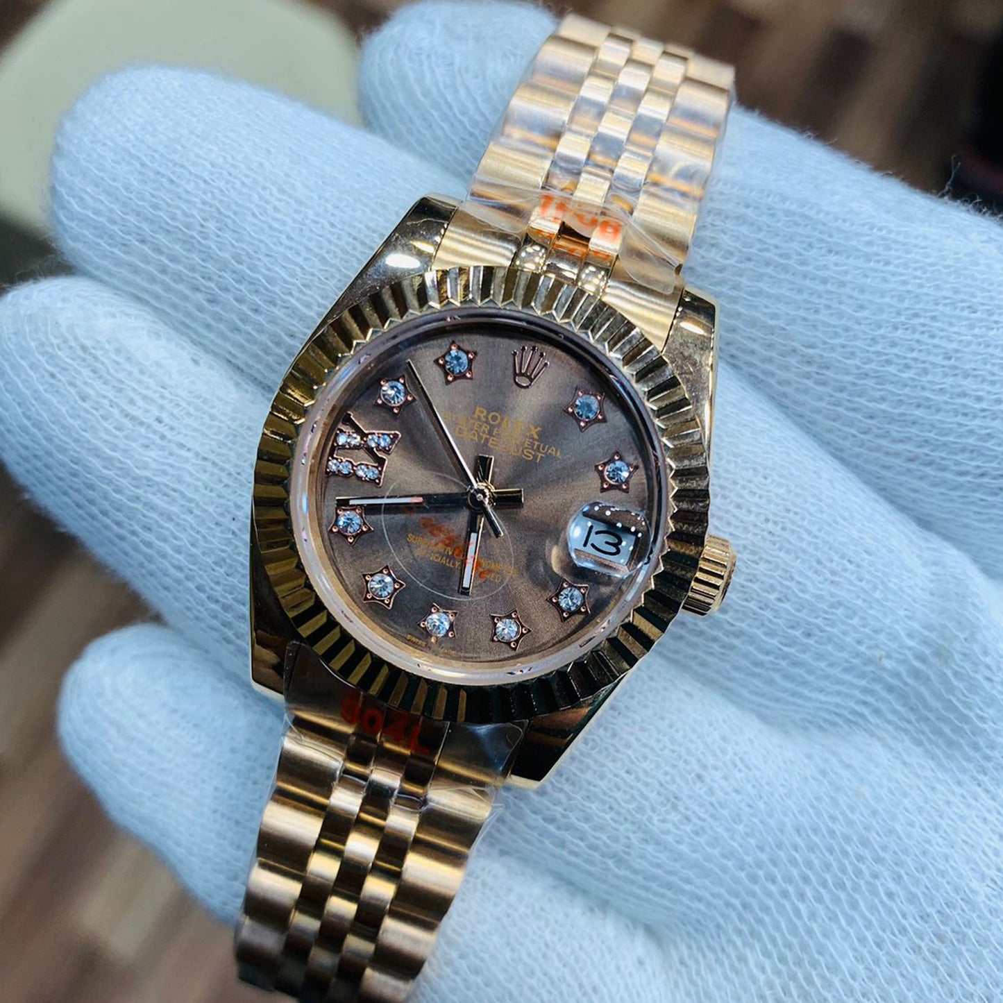 Rolex Women 31mm Date Just Brown Diamond Dial Rose And Gold Jubilee Bracelet