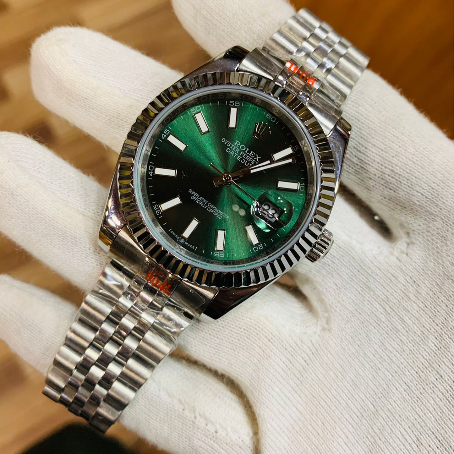 Rolex Men 40mm Date-Just Mint Green Dial With Steel Jubilee Bracelet