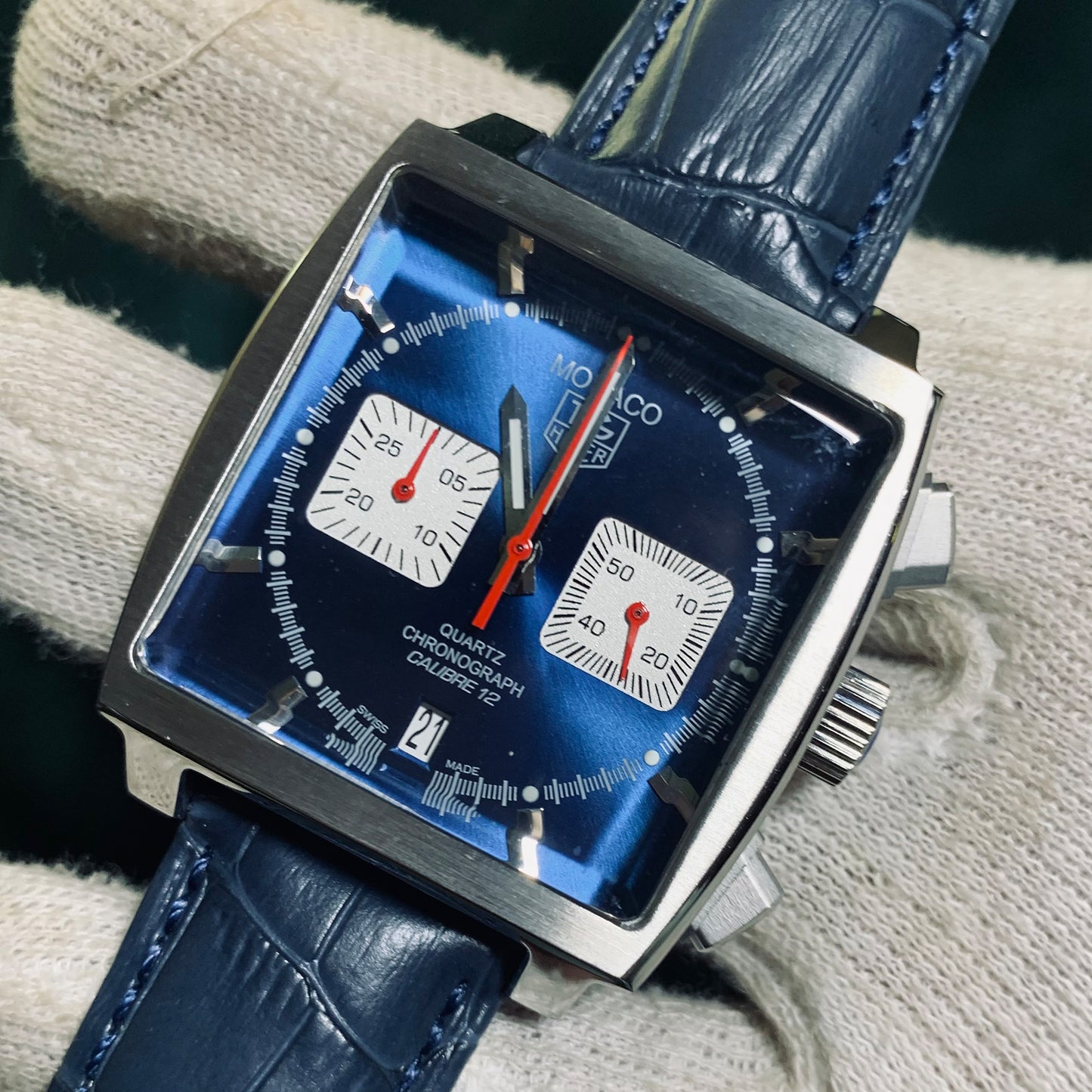 Tag Heuer Monaco Men 39mm Chronograph Caliber Leather Strep