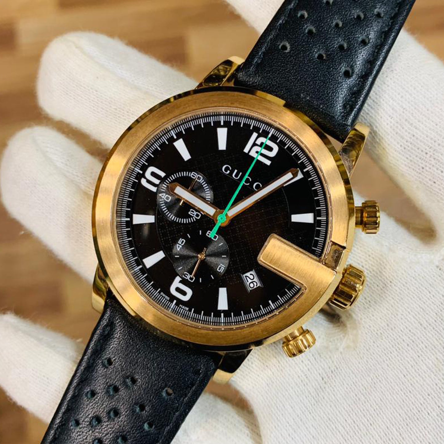 Gc Men Insider Chronograph Black Dial With Black Lather