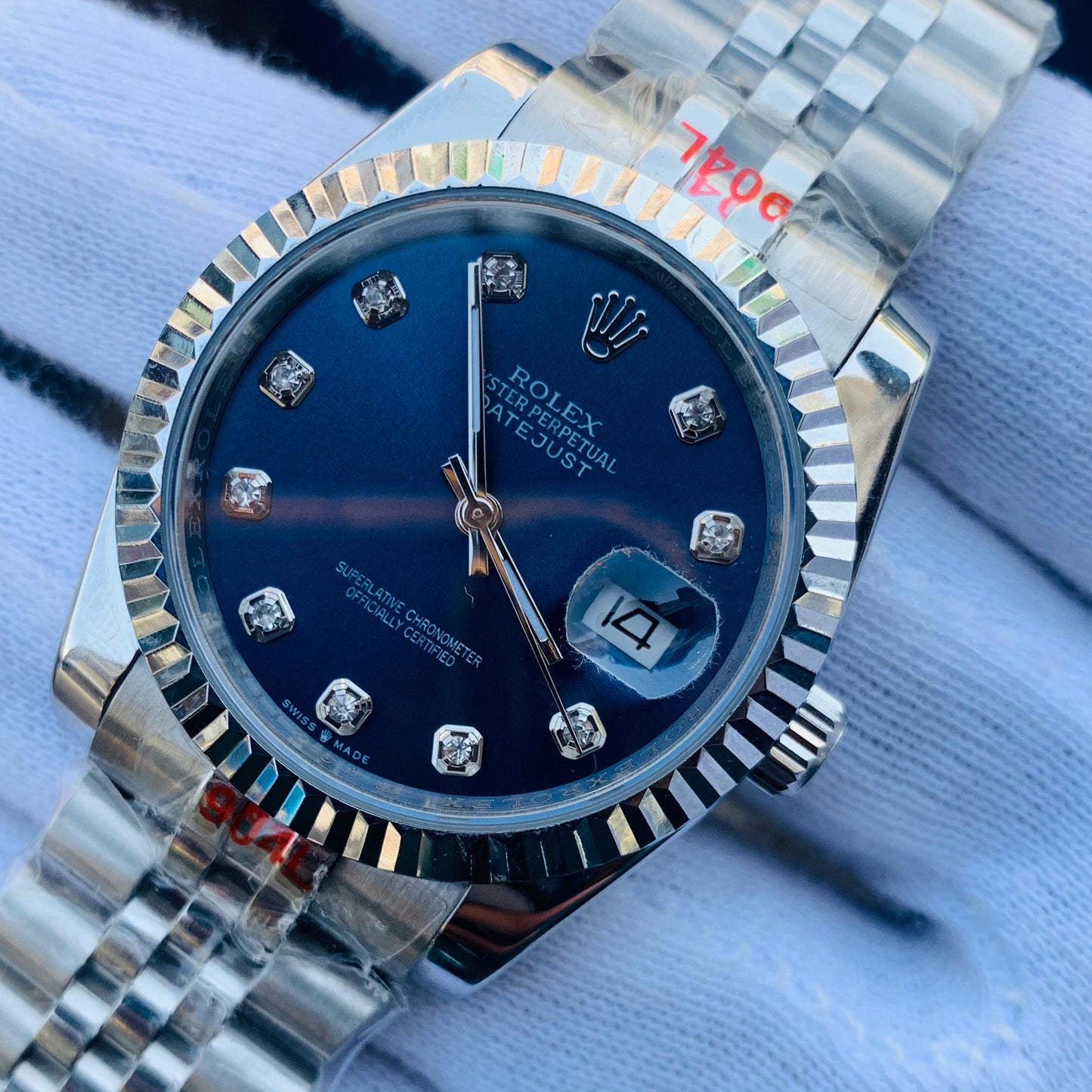 Rolex Men 36mm Date-just blue diamond dial with jubilee Bracelet