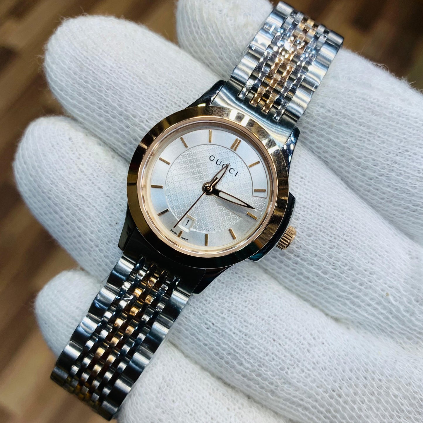 Gucci Women White Dial Two-tone Bracelet