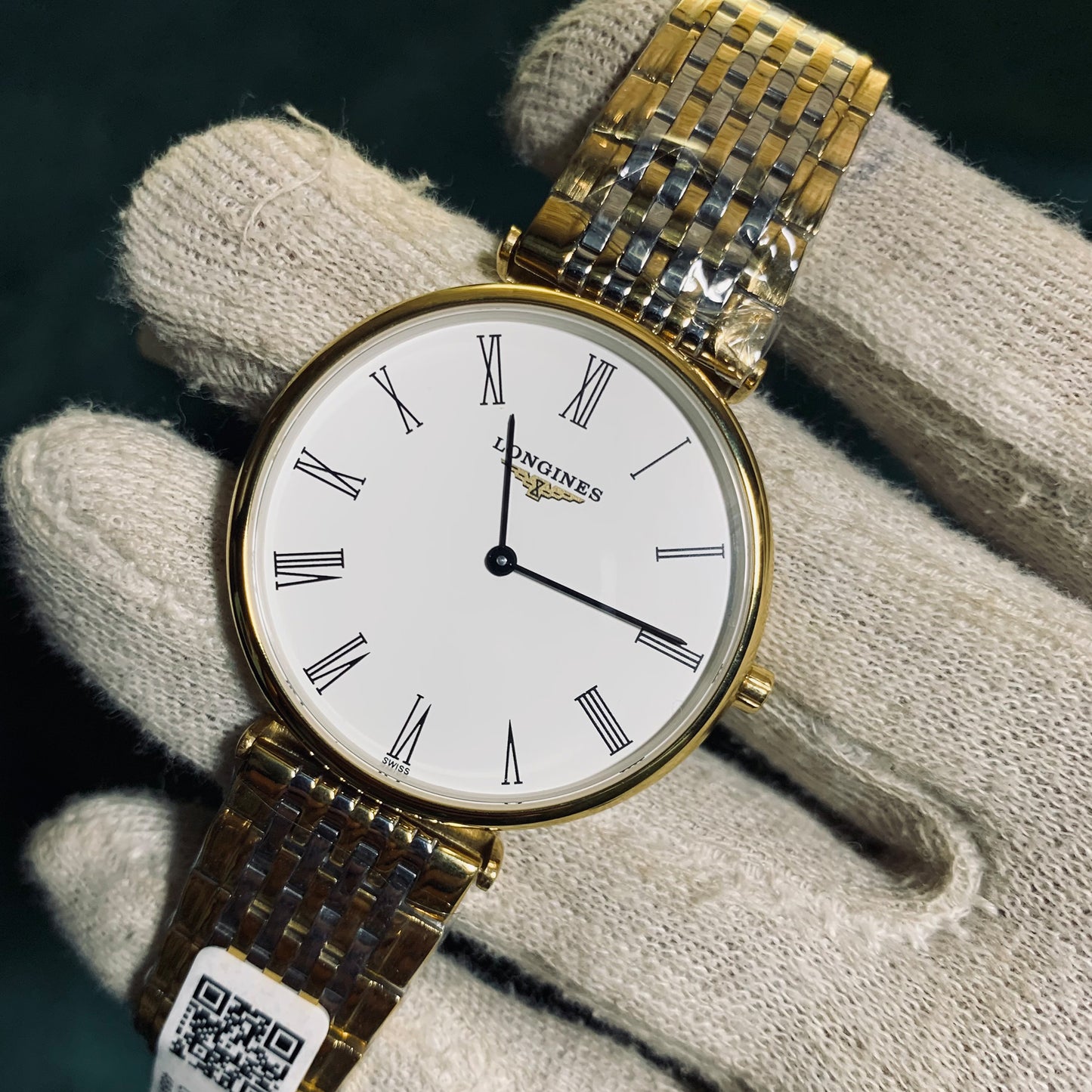 Longines Mens La Grande White Roman Dial Two Tone Rose Steel Bracelet