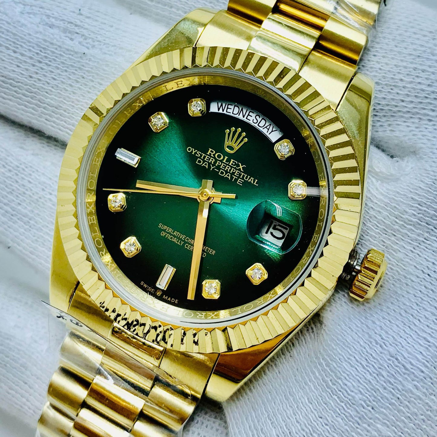 Rolex Men 40mm Day-Date Green Dial With Golden President Bracelet