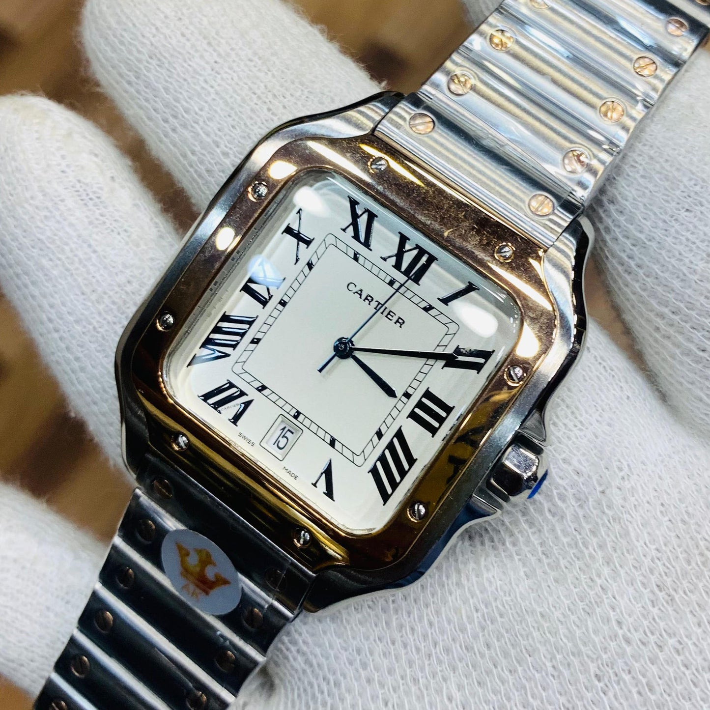 Cartier Men Santos Roman White Dial Steel Bracelet