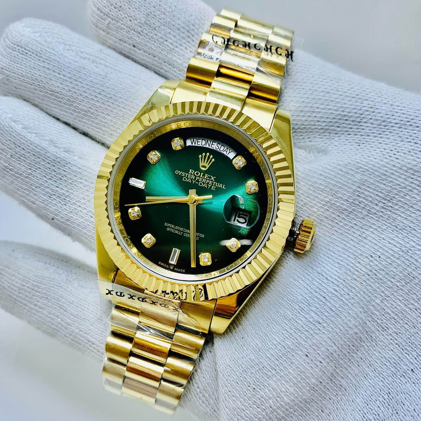 Rolex Men 40mm Day-Date Green Dial With Golden President Bracelet