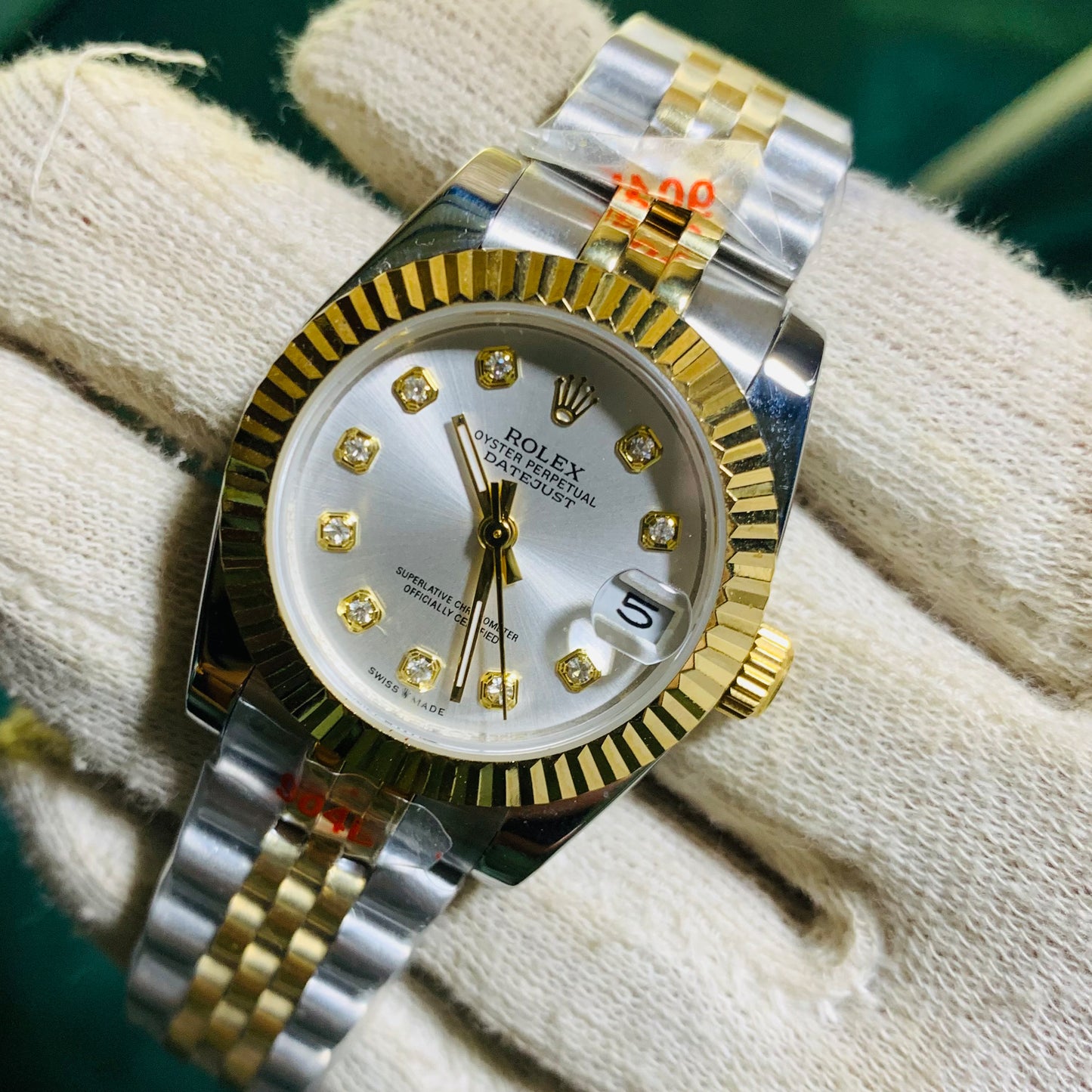 ROLEX Women 31mm Date Just White Diamond Dial Two Tone Jubilee Bracelet