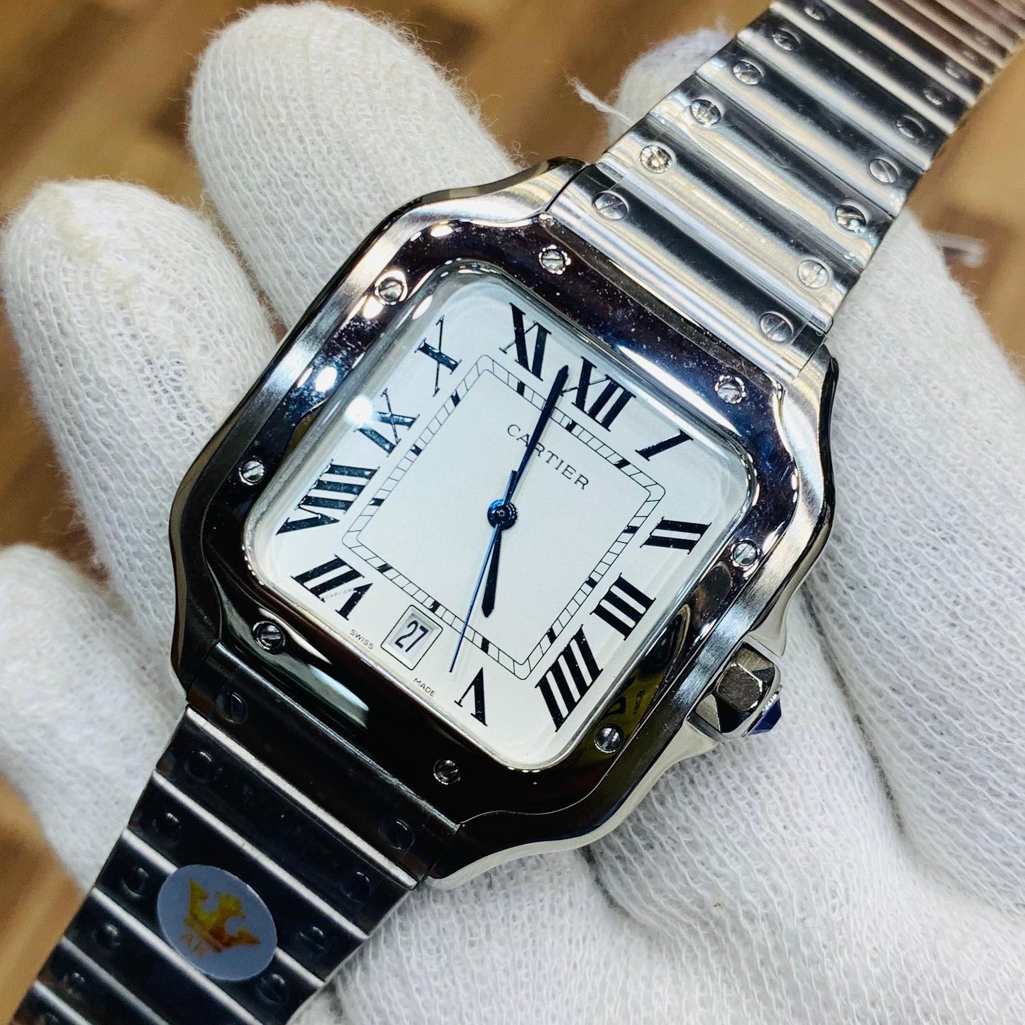 Cartier Santos Roman White Dial And Steel Bracelet