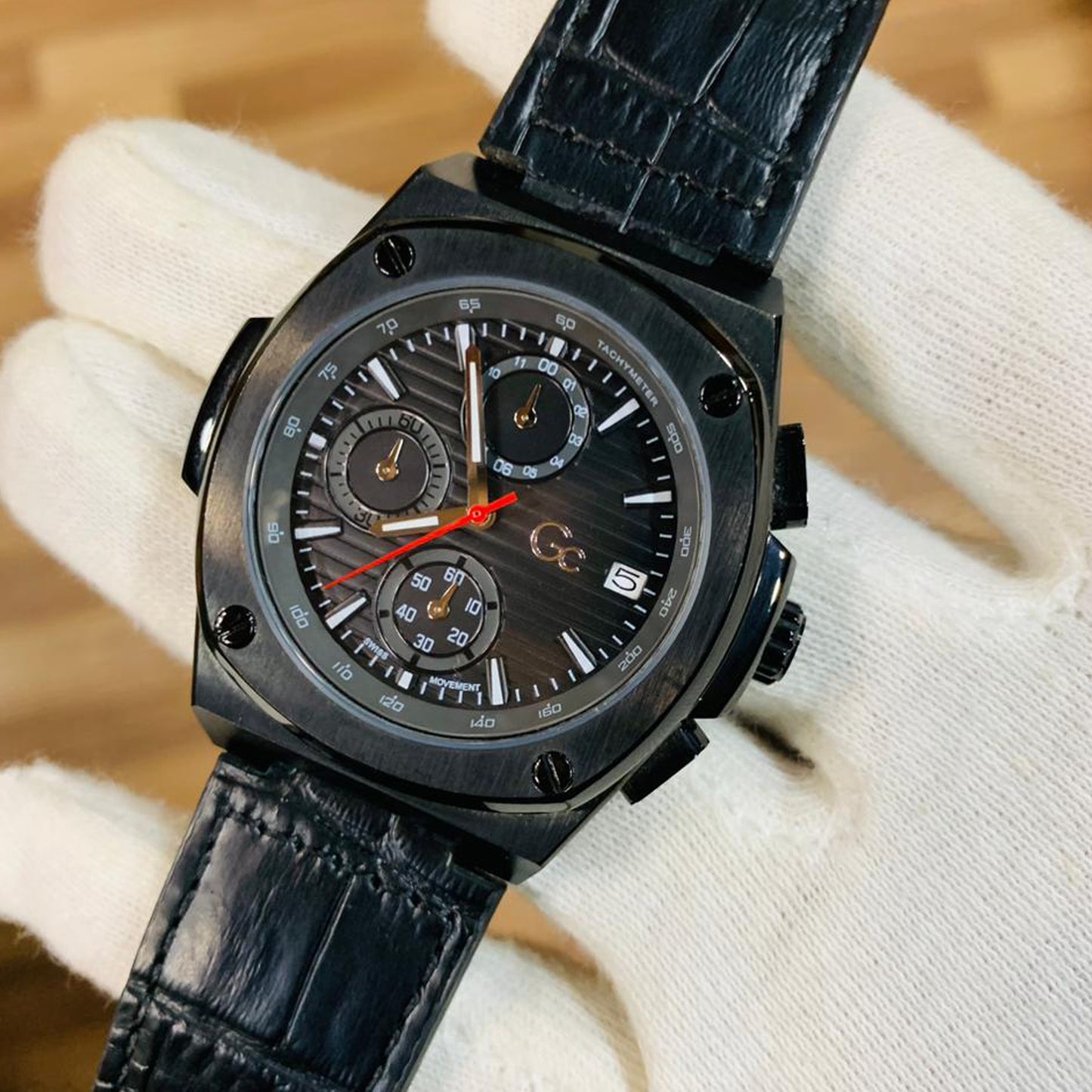 Gc Men chronograph Black Dial Lather Black Strap
