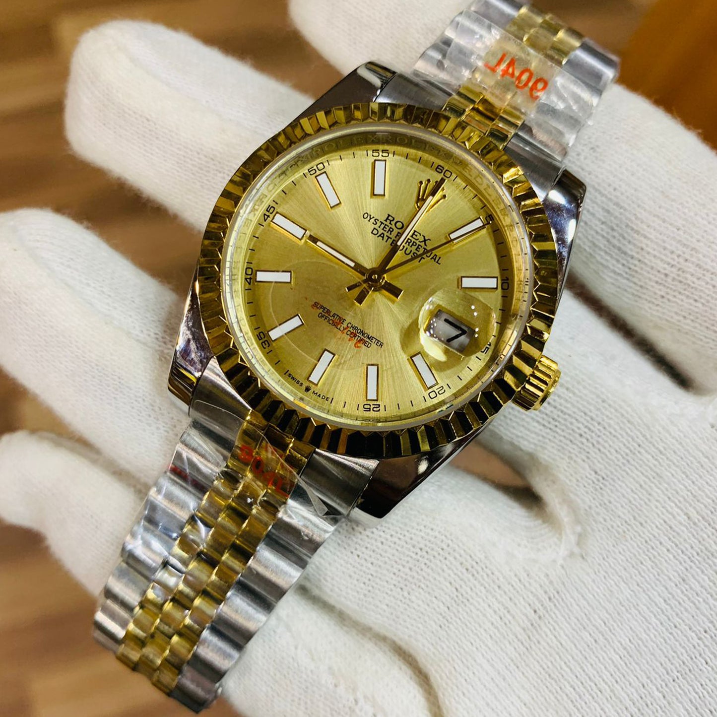 Rolex Men 36mm Date-Just Gold Dial With Two-Tone Jubilee Bracelet