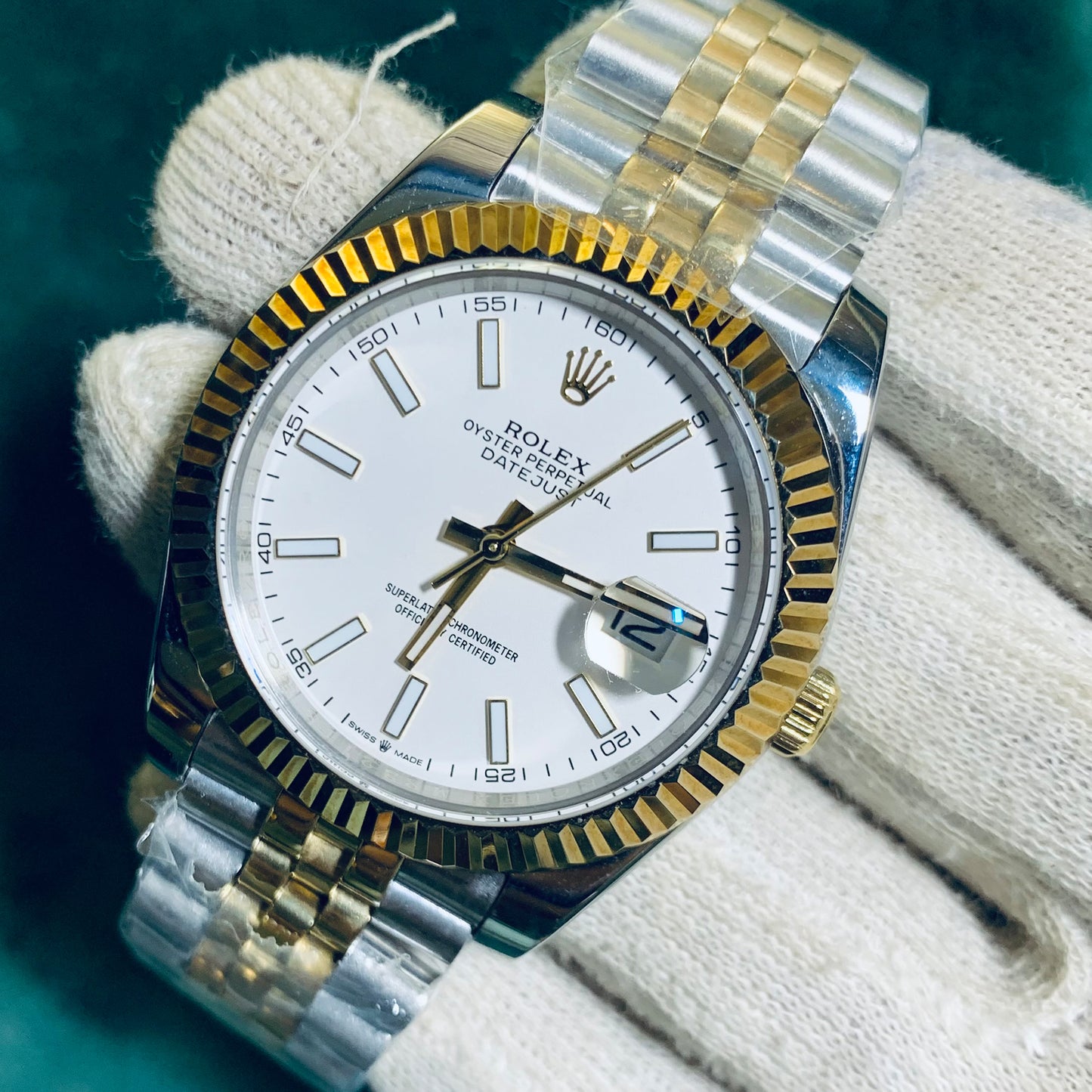 Rolex Date Just 41mm White Index Dial Two Tone Jubilee Bracelet