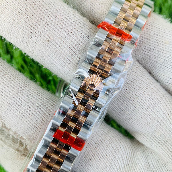 Rolex Women 31mm Date just Black Diamond Dial Two Tone Rose Gold Jubilee Bracelet